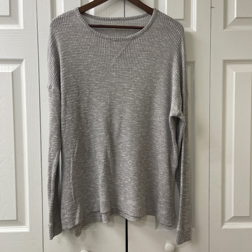 American Eagle Thermal Top Womens Medium Gray Waffle Knit Long Sleeve Relaxed